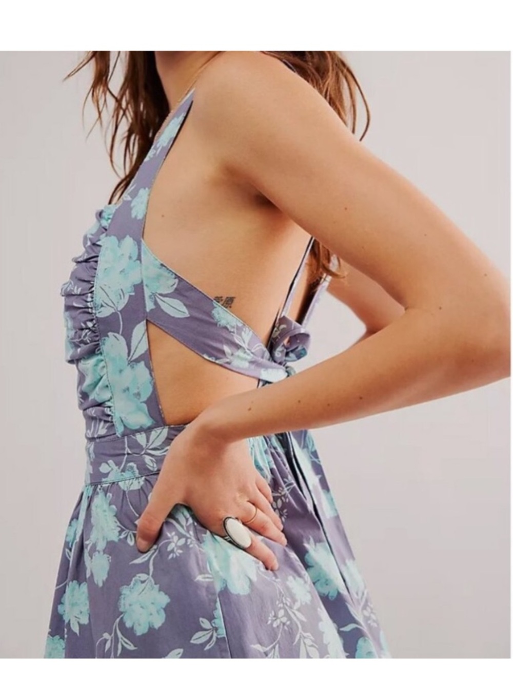 Free People Meet Me In Maui Cutout Sundress Minidress in Floral Lavender Blue